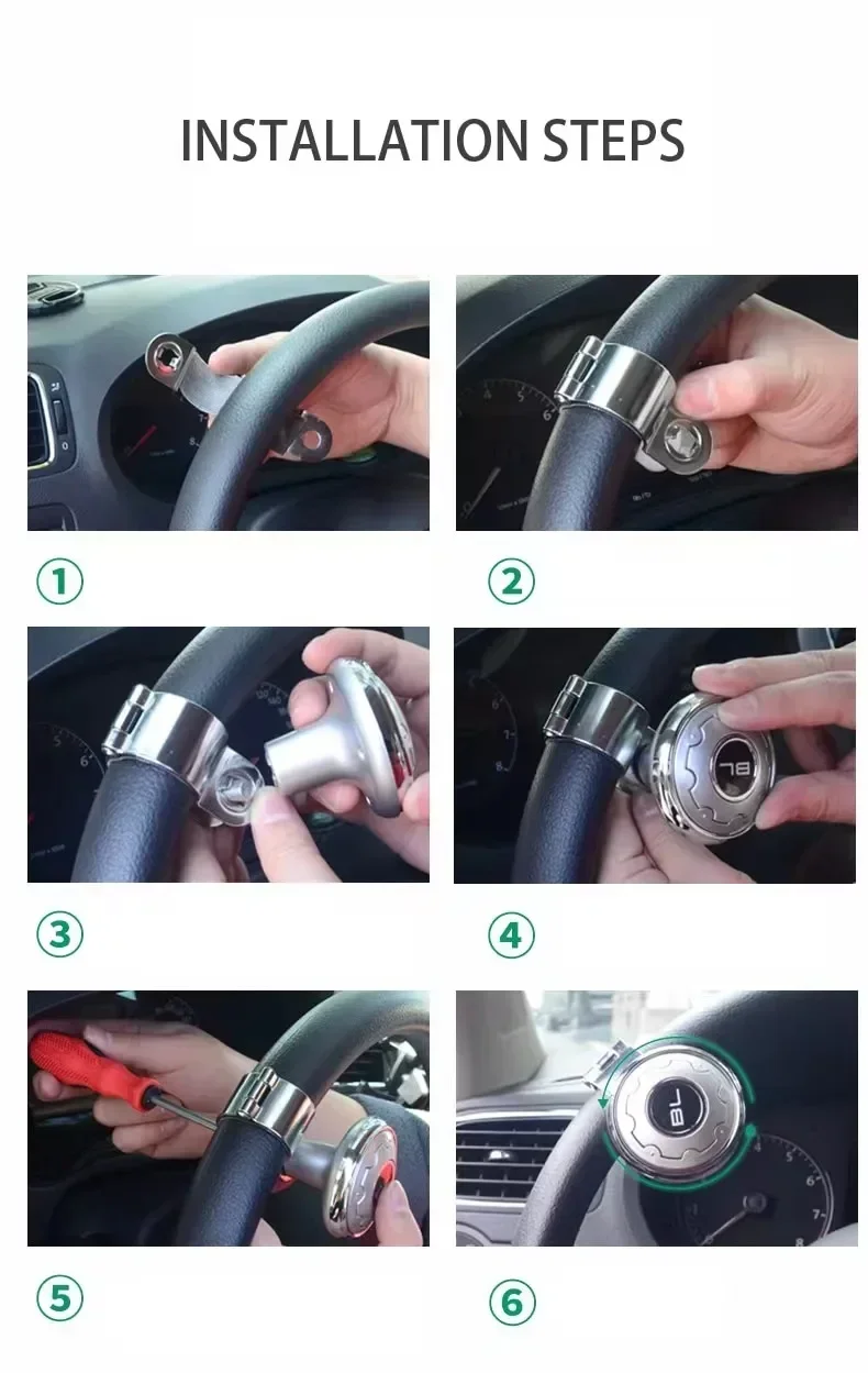 Universeller Auto-Lenkrad-Booster-Spinner-Knopf, 360-Grad-Drehung, Kugelgriff für Autos, Semi-LKW, Gabelstapler, Autoteile – Detail 11