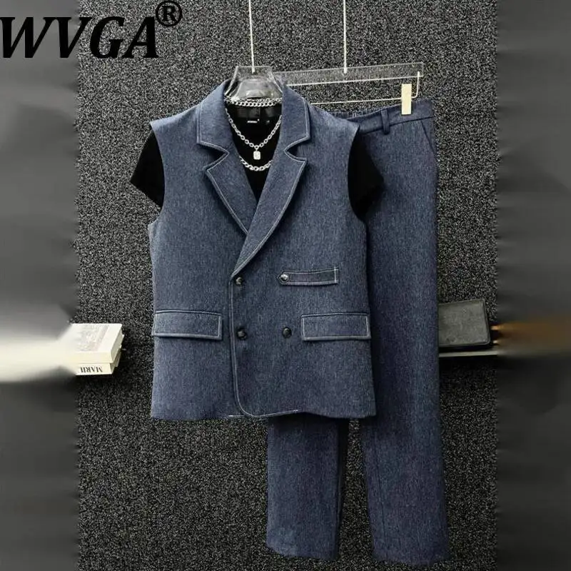 

WVGA Spring Autumn New Men High-end Design Trendy Turn-Down Collar Vest Niche Chic Straight Suit Pants Two Pieces Set Ins W24442