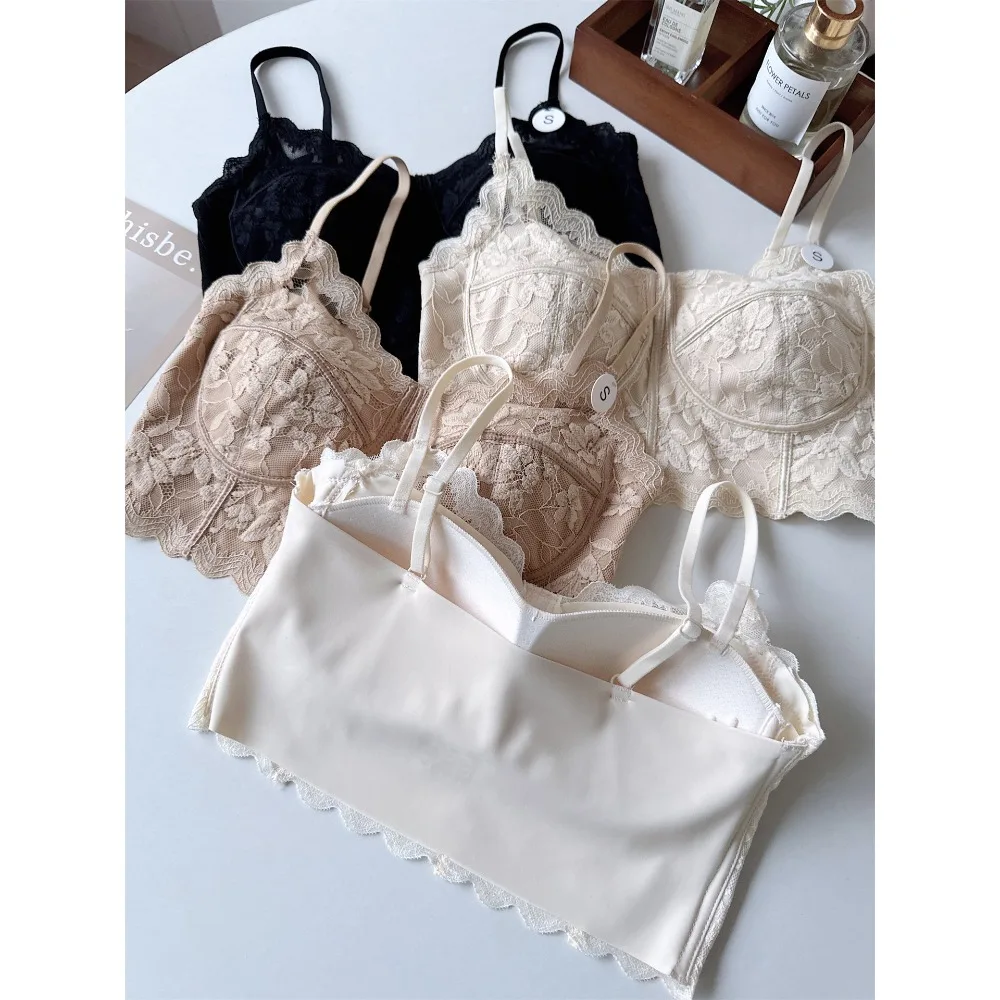 BANERDANNI Sexy Lace Tube Top Wireless Boning One‑Piece Fixed Cup Beauty Back Camisole Spring Summer Inner Layering  Women Bra