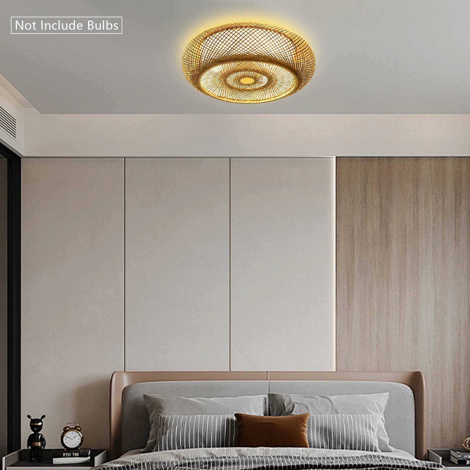 Rattan LED Ceiling Light Modern Minimalist 220V Bamboo Hand-woven Rustic Pendant Light Eco-friendly Lamp Handcraft W/Base