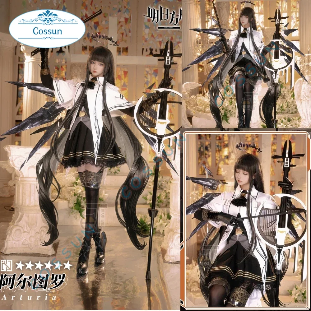 

Game Arknights Arturia Full Set Cosplay Costume Halloween Outfits Women Anime Game Clothing Long Black Hair Wig