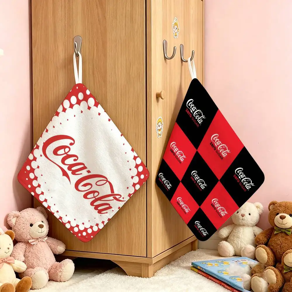 Fashion Print logo Polyester Cotton Daily Towel Hanging Kitchen Hand Wiping Cloth Durable for Whole House Use C-Coca C-Cola