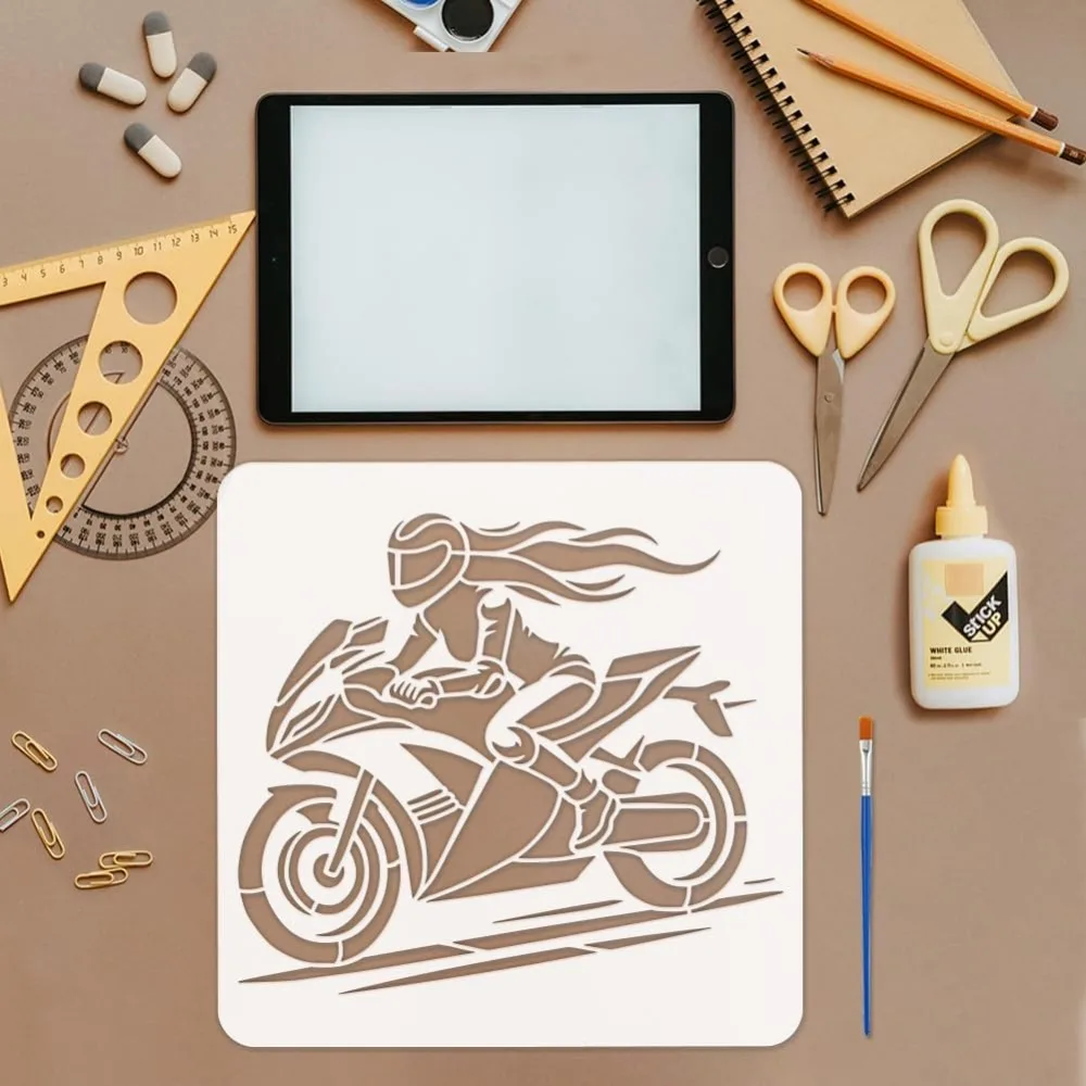 Motorcycle Female Rider Stencil, Reusable Craft Template