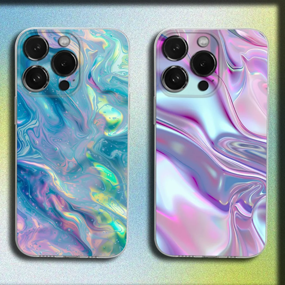 

Rainbow Holographic Iridescence Phone Case For iPhone 16,15,14,13,12,11 Plus,Pro,Max,XR,XS,Plus,SE,Mini Transparent Soft Cover