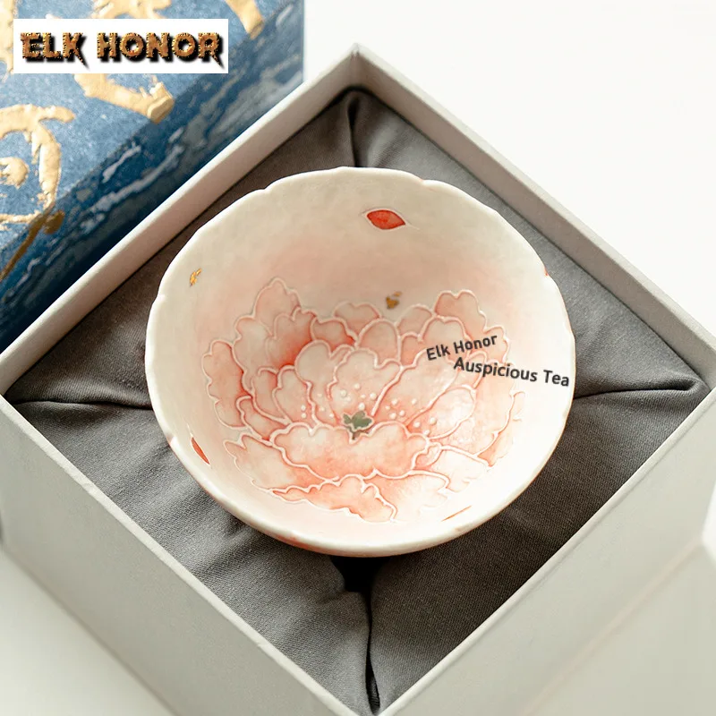 

100ml Pile Carve Peony Teacup Japanese Tea Bowl Cup For Tea Tea-tasting Personal Cup Chazhan Master Cups White Tea Tea Ceremony