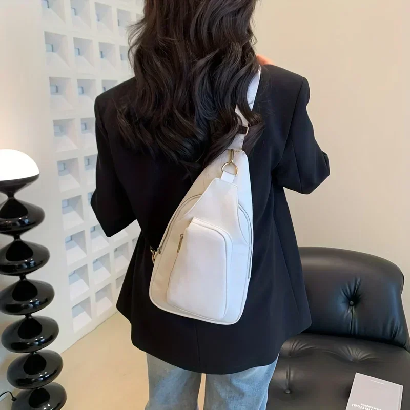 Black White PU Multifunctional Chest Bag Messenger Bag for Women