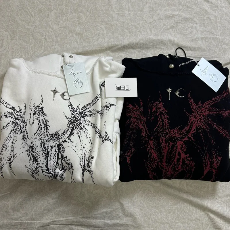 البلطجة نادي هوديس التنين العظام الشيطان المطبوعة برشام الديكور شارع العليا الهيب هوب عادية الرجال النساء فضفاض هوديي معطف #1