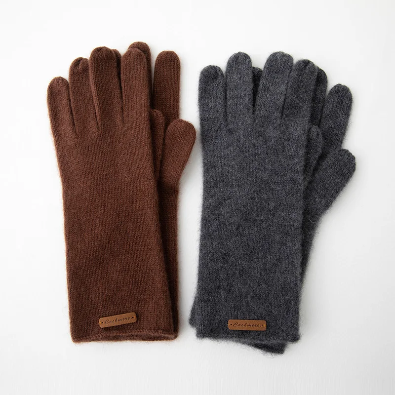 high-quality-pure-cashmere-five-finger-gloves-solid-color-long-warm-gloves-for-men-women-winter-outdoor-knitted-mittens-unisex