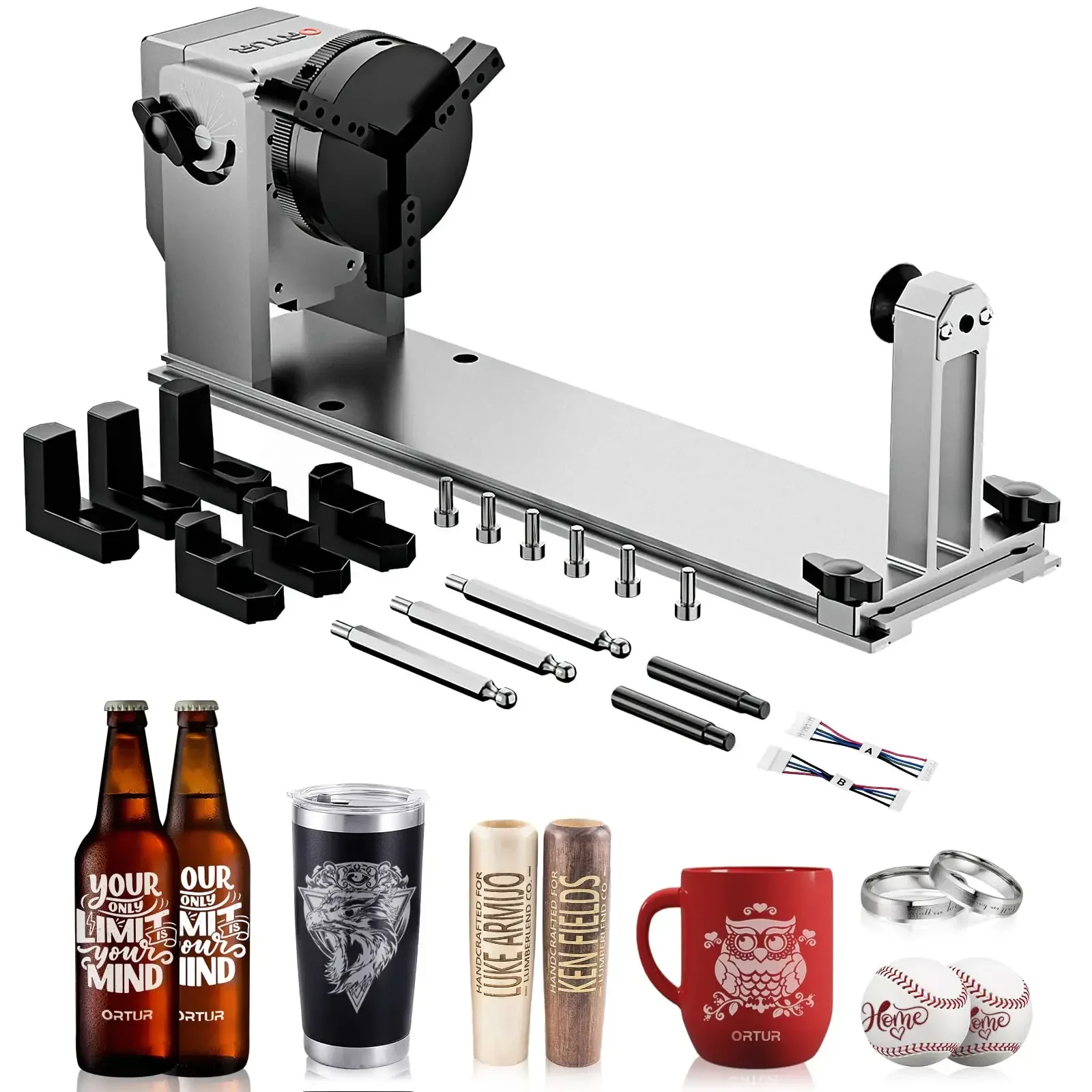 

ORTUR Y-axis Rotary Chuck for Laser Engraver (YRC1.0) Y-axis Rotary Roller Engraving Module for Engraving Cylindrical Tool Parts
