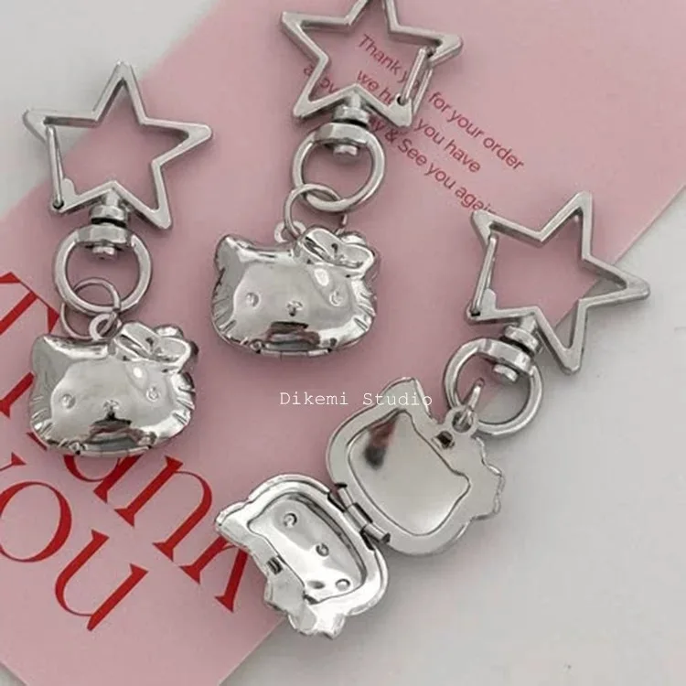 

Cute Hello Kitty Healing Cat Photo Box Keychain Bag Headphone Cover Airpods Pendant Anime Model Doll Jewelry Keyring Toy Gifts