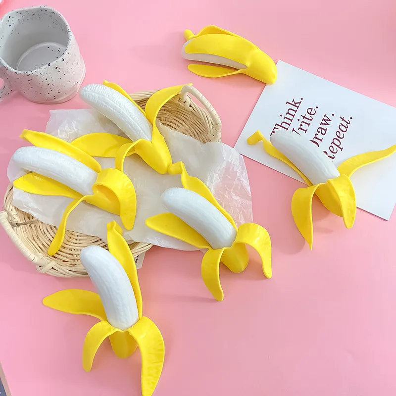 A Cute Fruit Squishy Stress Balls Fidget Sensory Toy Squeeze Stress Relief Hand Toy Anti-Anxiety Banana Stretchy Slow Rising Toy