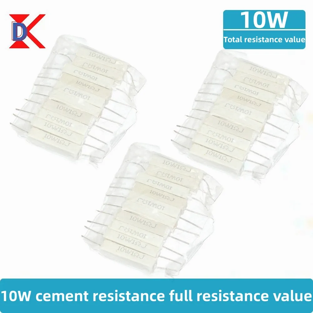 10Pcs 10W Ceramic Cement Resistor 5% In A Pack 0.1R 0.22 0.33 0.5 Ohm 6.8K 0.25R 0.5R 3R 27R 12R 100R Non-inductive Resistors