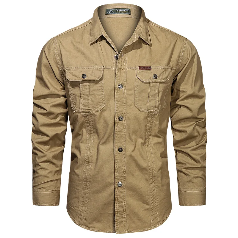 Camicia tattica militare da uomo Outdoor Cotton Multi-pocket Cargo Casual Soild Color Working camicia a maniche lunghe di grandi dimensioni