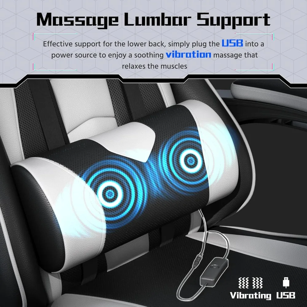Ergonomic Gaming Chair with Swivel Seat&Headrest, Adjustable Video Game Chair with Massage Lumbar Support and Footrest Height image 4