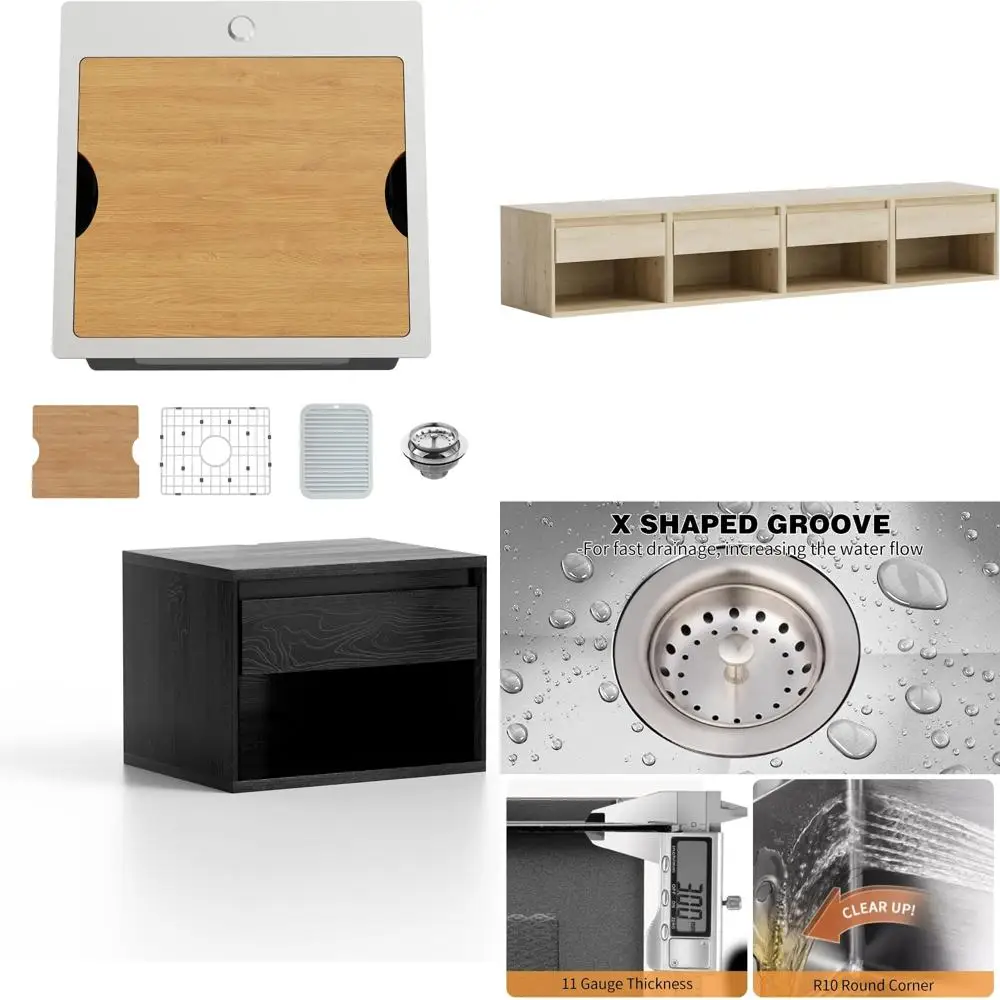 

Stainless Steel 18x18 Inch Single Bowl Drop-In Bar Sink with Built-in Ledge and Small Topmount Workstation Sink for Kitchen Use