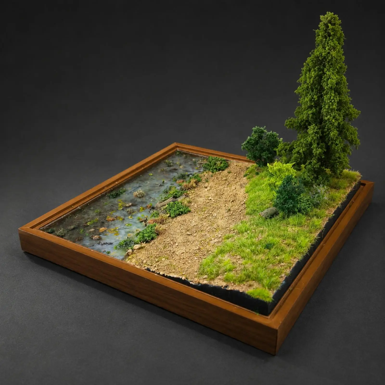 Detailed Resin River Landscape Display Stream Wilderness Diorama Model 22cm Square with Shrubs Trees for Home Office Decor