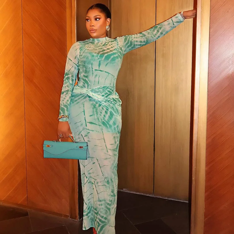 Doyerl maille pure à manches longues moulante robe Maxi femmes vêtements drapé extensible imprimé élégant boîte de nuit robes de soirée robes