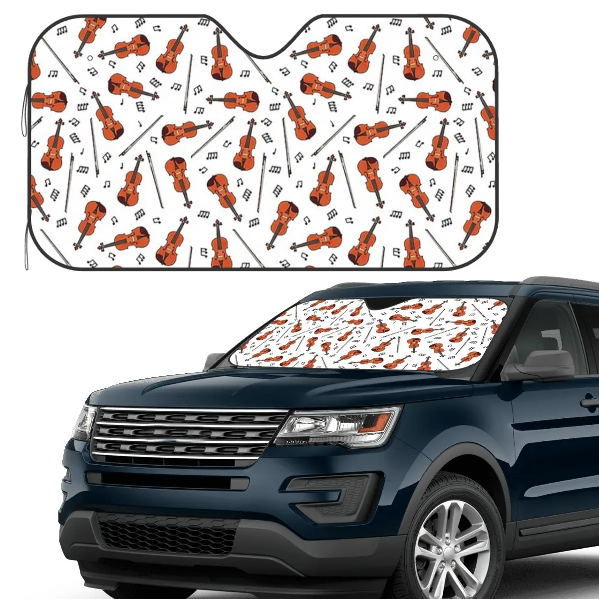 

Violin And Music Notes Sunshade Windscreen Car Front Windshield Window Sun Visor Accessories Covers