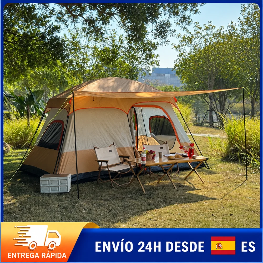 Tente de camping pour 3-4 personnes, tente en tissu Oxford imperméable avec protection UV, auvent extensible, tente familiale portable à montage rapide avec accessoires complets