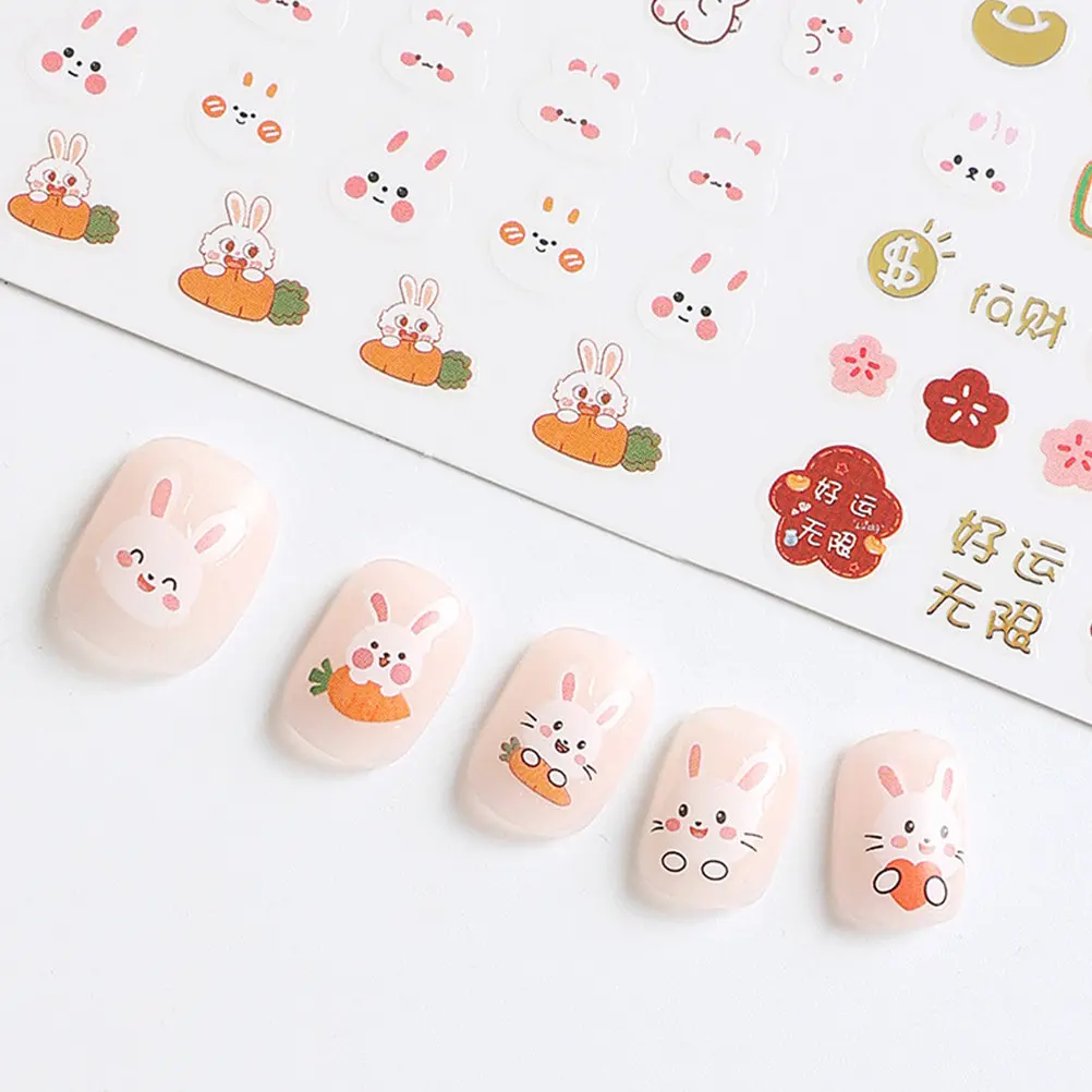 

6 Sheets Nail Art Stickers Bunny Decals Supplies False Nails DIY Designs Women Girls Home Salons Smooth Surfaces