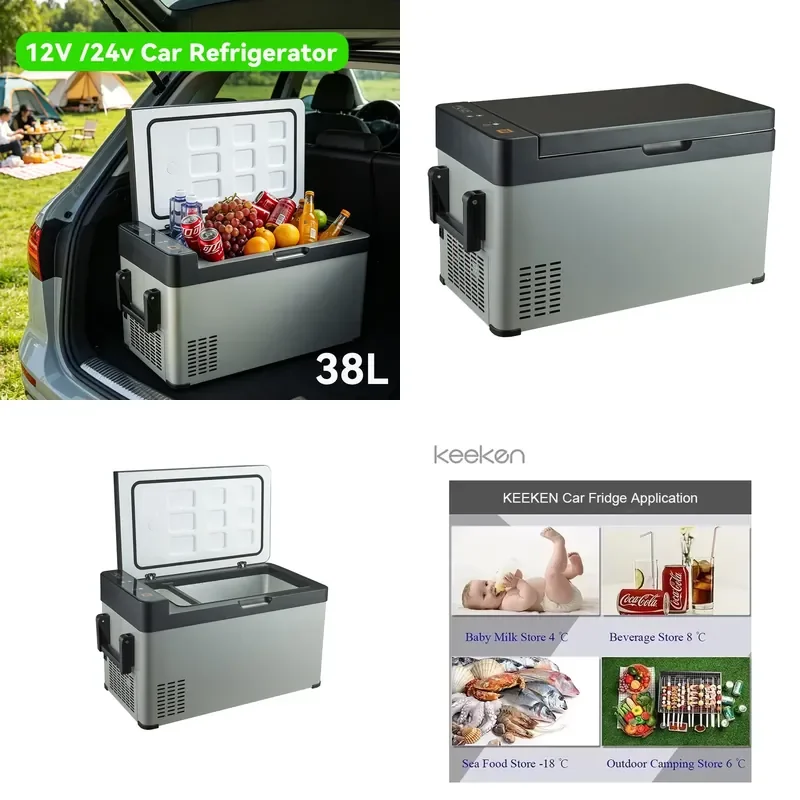 Portable 38L Dual Zone Compressor Car Fridge with 12V 24V 220V Power for SUV RV Camping