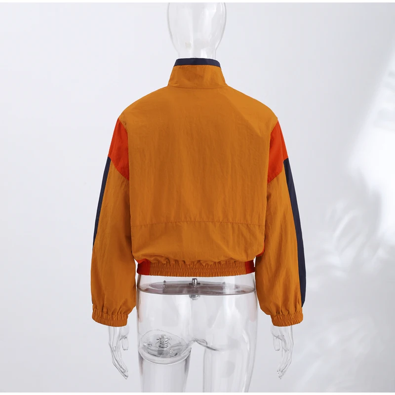 Contrast Color Fashion Wind Jacket Turn Down Collar Zipper Elastic Cuff Hem Long Sleeve Windproof Coat 2026 Autumn Women Coats