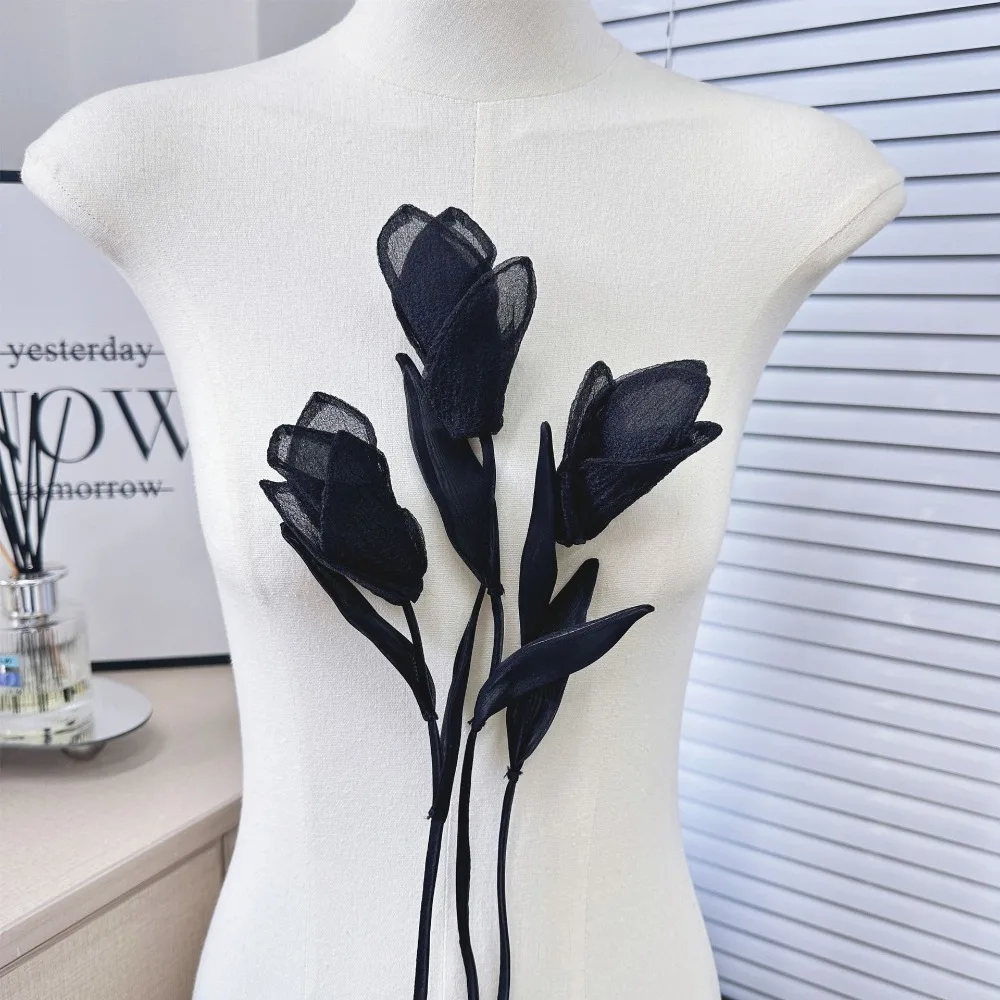 New Organza Solid Color Clothing Accessories Flower Shape DIY Simulation Flower Accessories Dress Decoration