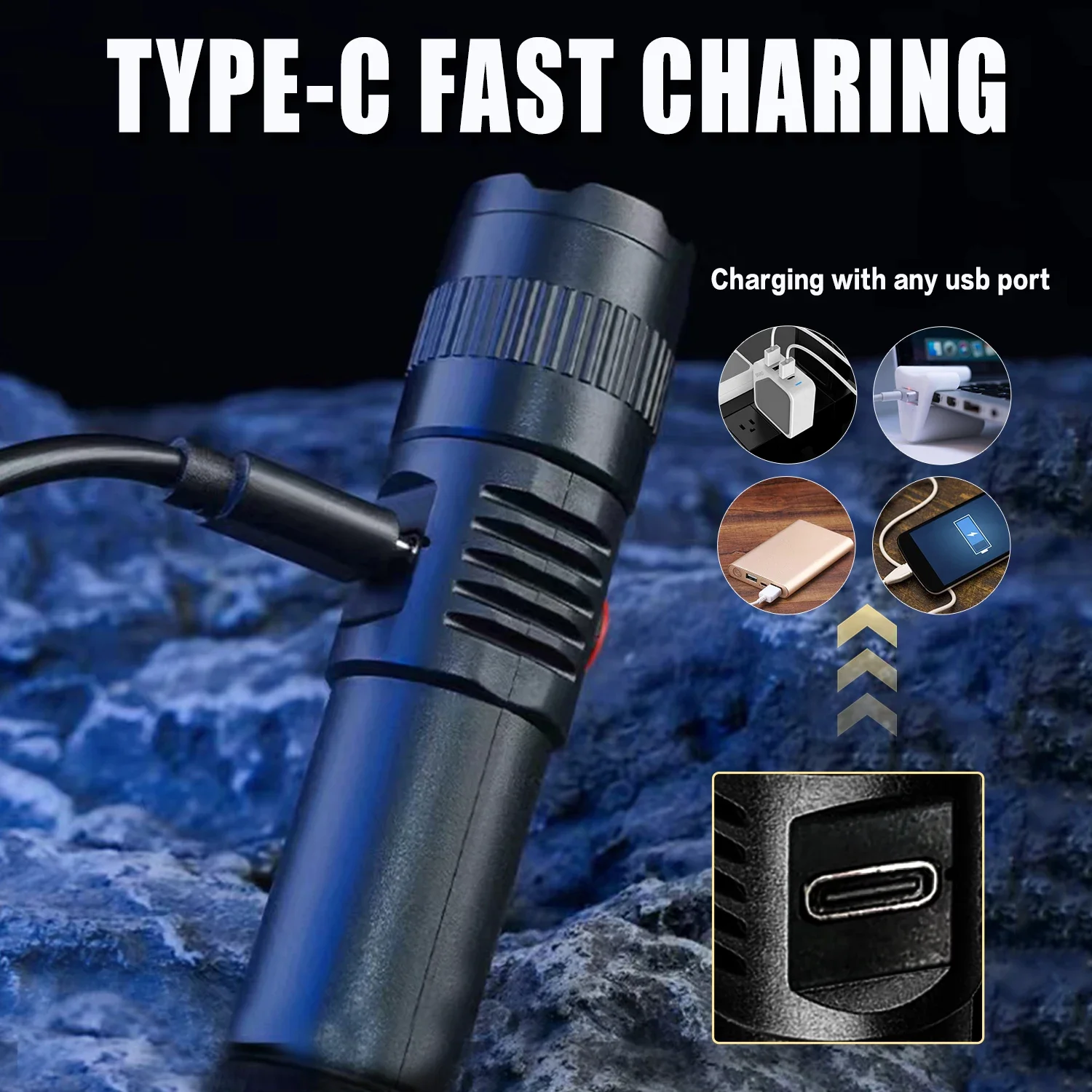 Portable Mini LED Flashlight Type-C Rechargeable Outdoor Strong Light Long Range Handlamp Tent Camping Fishing Hand Torch