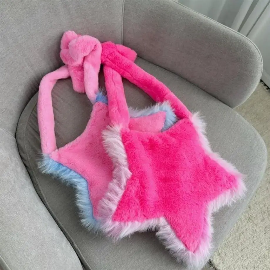 1 Pcs Tas Plush Baru Bentuk Bintang Lima Tas Plush Musim Gugur Dan Musim Dingin Gaya Manis Keren Gadis Niche Tas Selempang Kasual