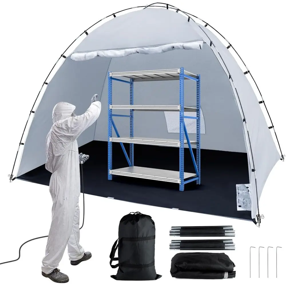 

Extra Large 10x6x6.5ft Spray Paint Tent with Built-in Floor, Mesh Screen, and Windproof Hooks for DIY Hobby and Furniture