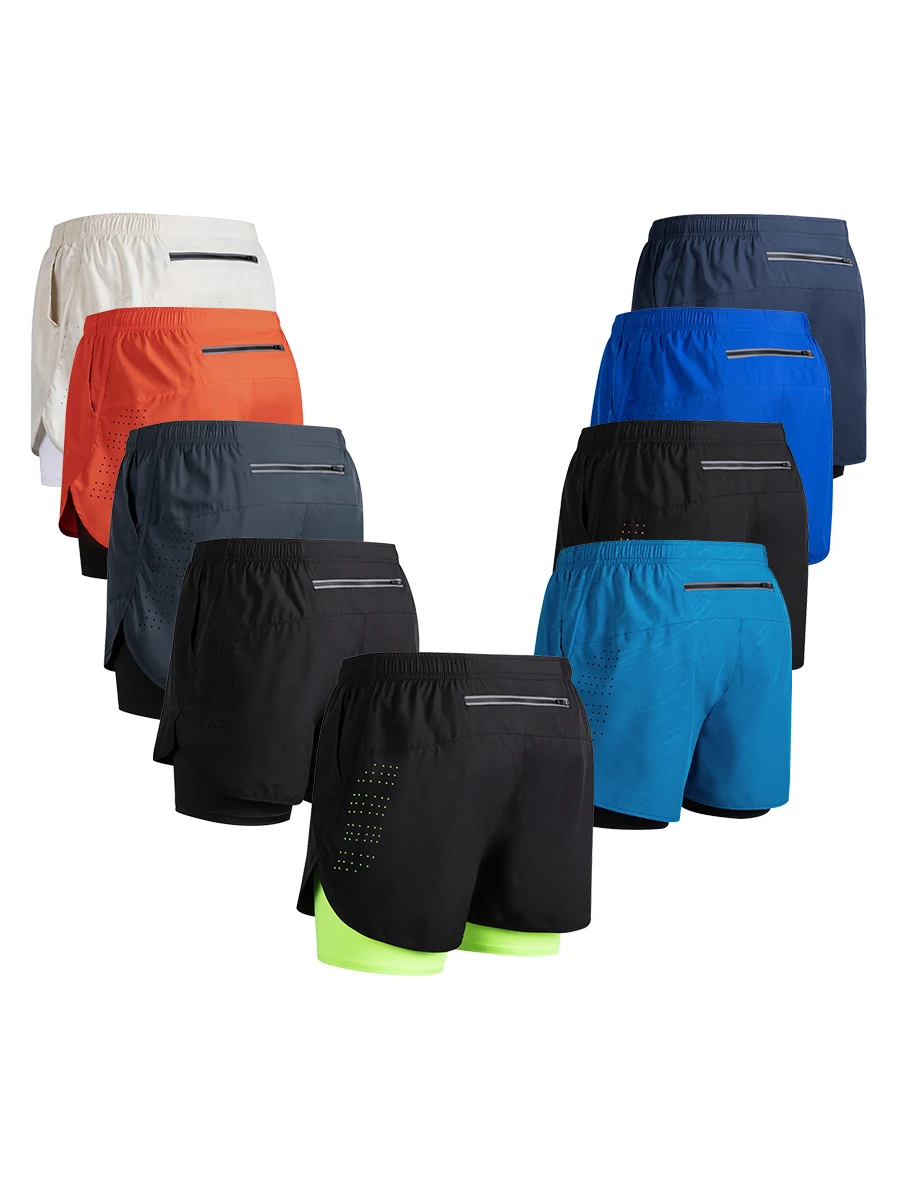 New men's running double-layer shorts quick-drying fitness 2-in-1 shorts men's sports workout training bodybuilding shorts male