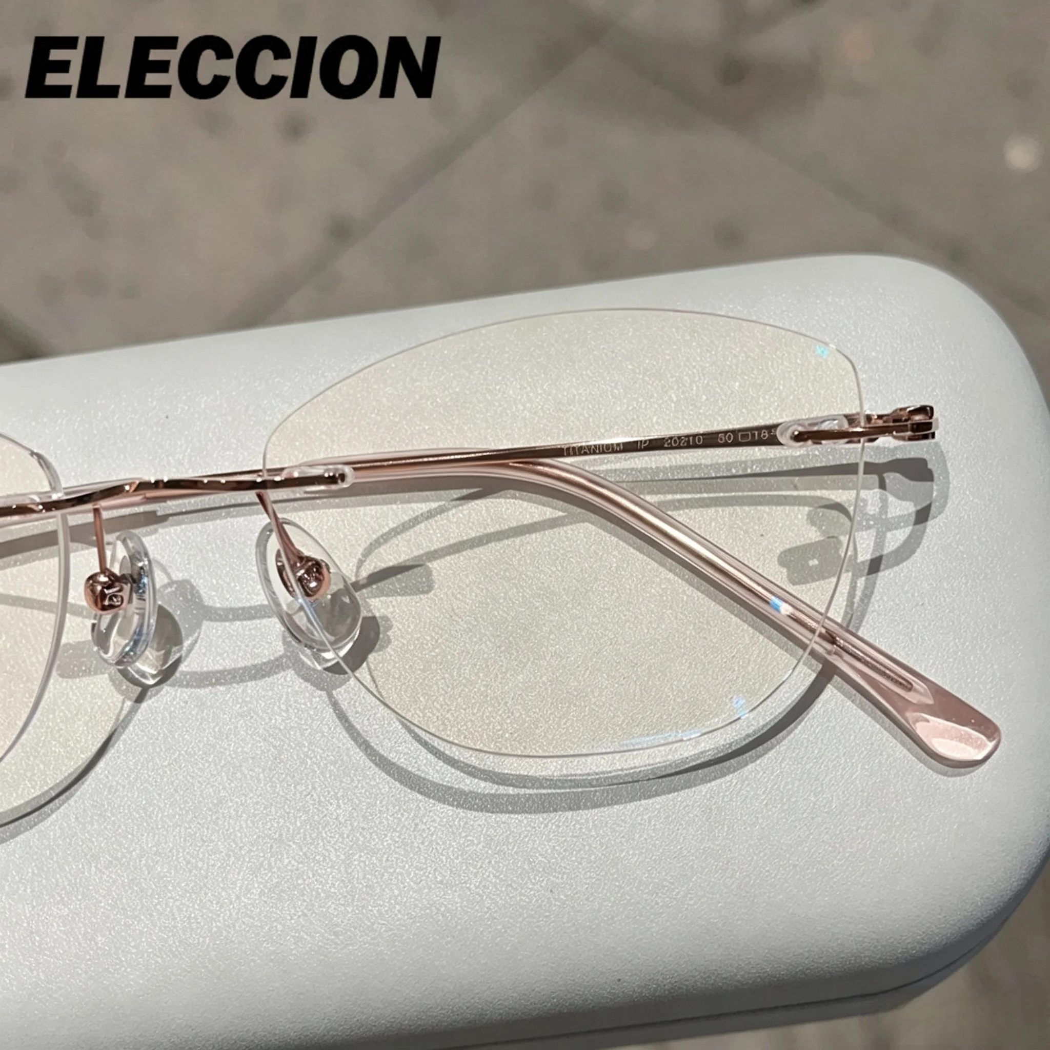 ELECCION Fresh Stylish Eyeglasses Rimless Gafas Women Ultra Light Flexible Comfortable Myopic Cat Eye Optical Glasses for Female