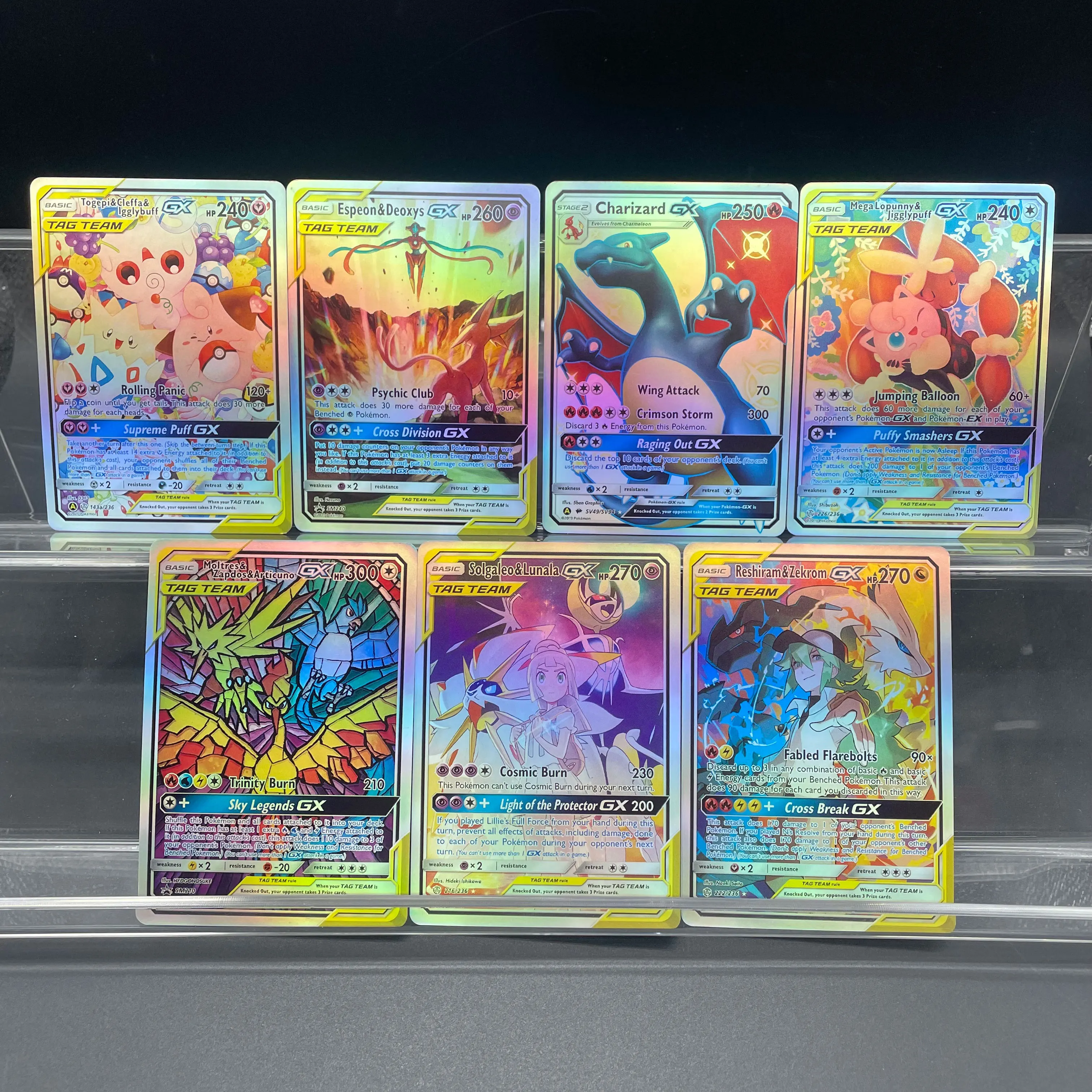 DIY Anime PTCG Selbstgemachte Regenbogen-Seltene Karte Cleffa Espeon Charizard Blissey Zapdos GX-Serie Englische Version Sammelkarte