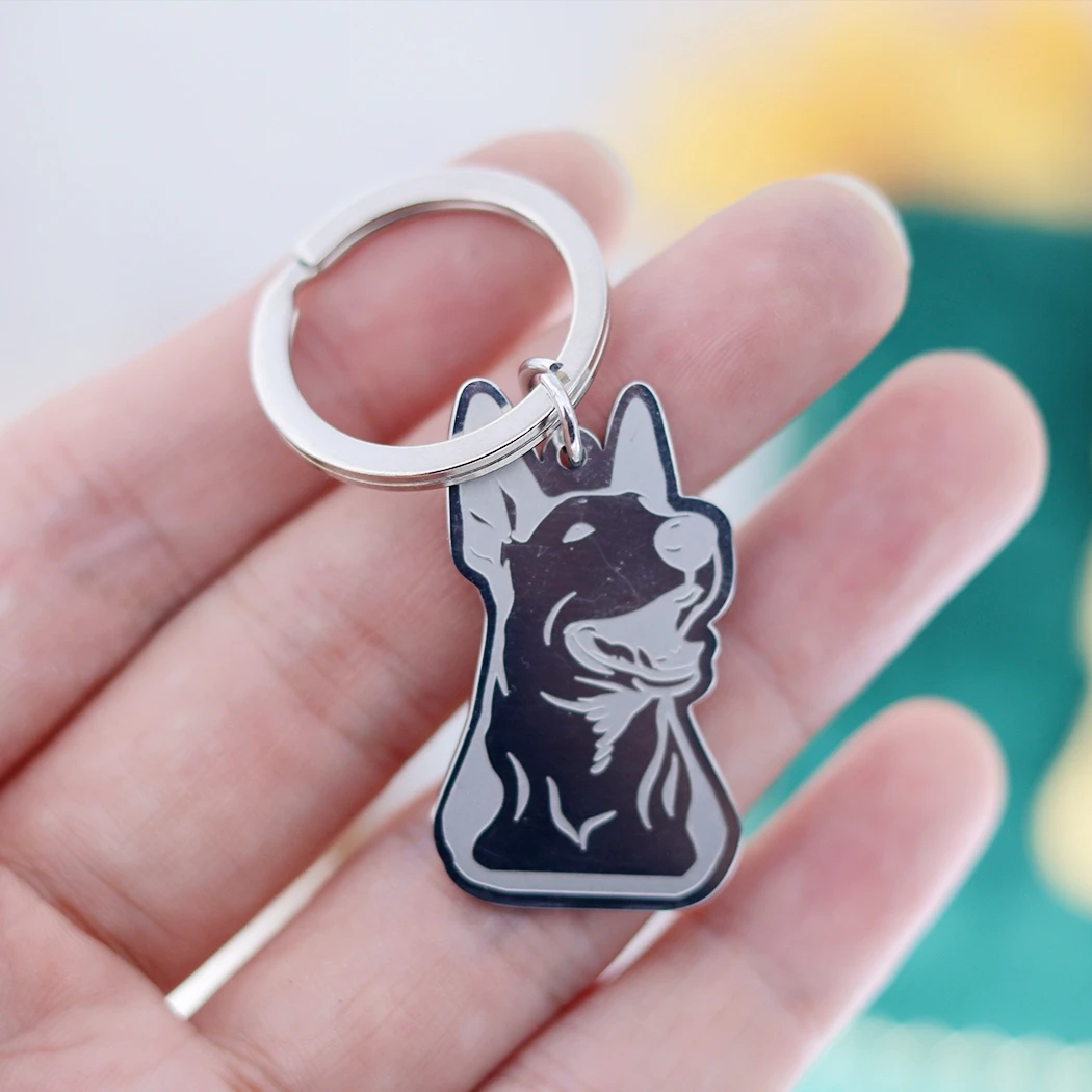 Pointed Lug English Bull Terrier Dog Stainless Steel Pendant Keychain for Women Men Pendant Animal Kids Gifts Jewelry Accessorie