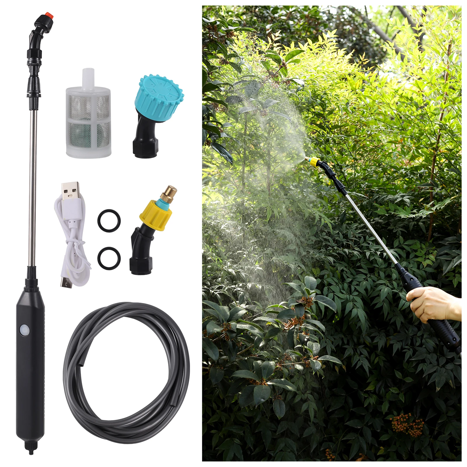 

Handheld Electric Spray Machine USB Rechargeable Telescopic Rod Electric Misters 3 Nozzle Plants Watering Sprayer Atomizing Tool