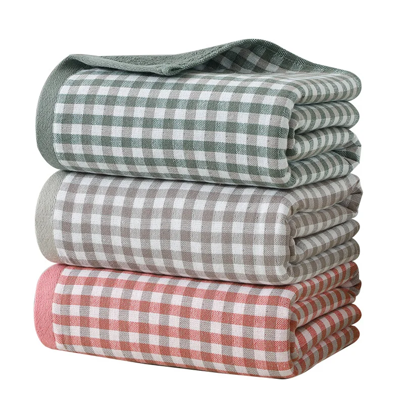 Japanese Style Simple Cotton Gauze Plaid Towel Spa Bath Towel Absorbent Household Super Absorbent Beach Towel For Men And Women