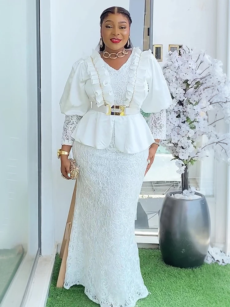 فساتين الدانتيل الأفريقي للنساء أنقرة Dashiki أفريقيا الملابس دبي تركيا ماكسي الجلباب الزفاف عيد ميلاد حفلة موسيقية فساتين السهرة #2