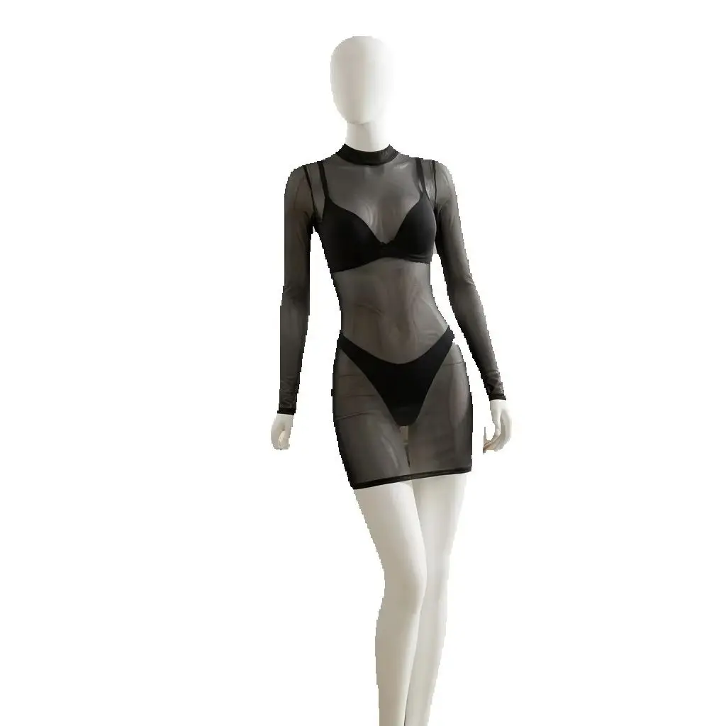Women Mesh Dress Spring Autumn Sheer Mesh Long Sleeve Package Hip Sheath Dress Lady Club Body Wrap Mini Short Vestidos