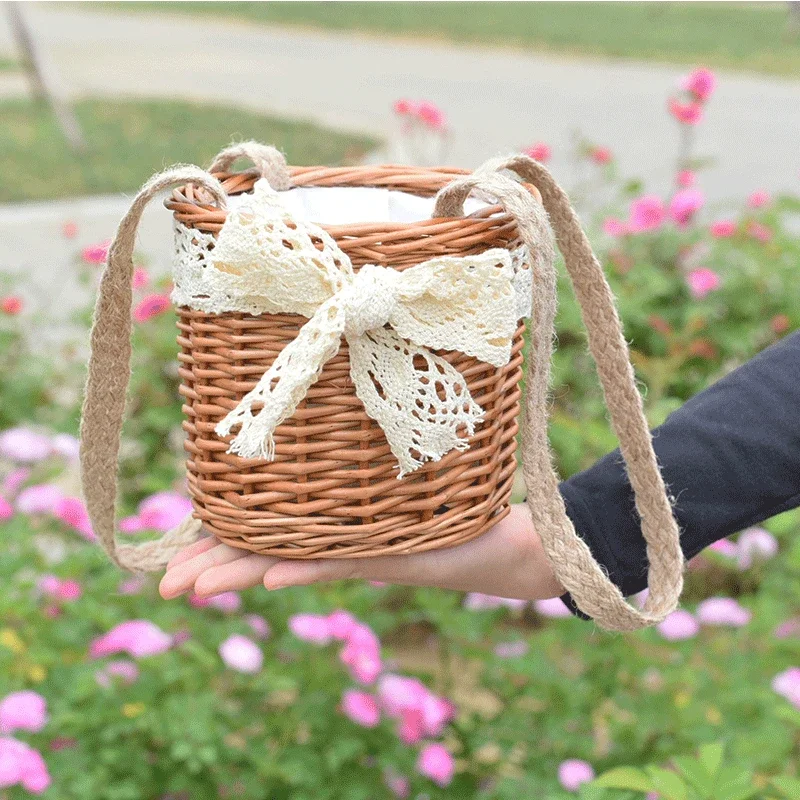 

Straw Bags Women Handbags Natural Rattan Tote Bag Hand Woven Baskets for Decoration Wicker Basket Purse Kids Beach Bags for Gift