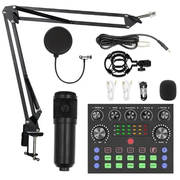 Professional BM800 Condenser Microphone Kit V8Sound Card Set Audio Mixer Live Podcast Equi