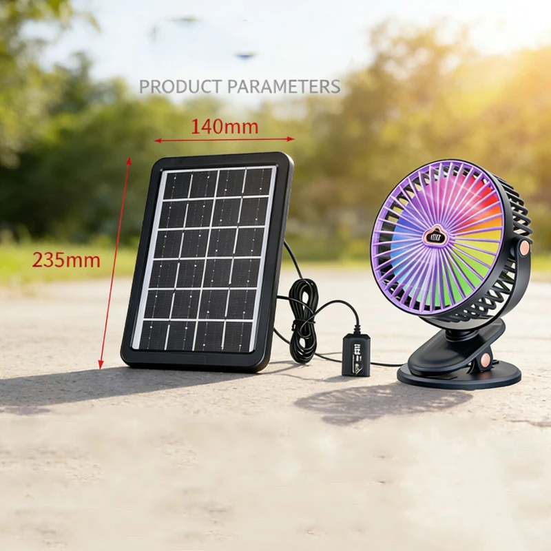 

Солнечный вентилятор для улицы - портативный кемпинговый вентилятор с встроенной батареей 2000 мАч, солнечной панелью, перезаряжаемый, беспроводной.