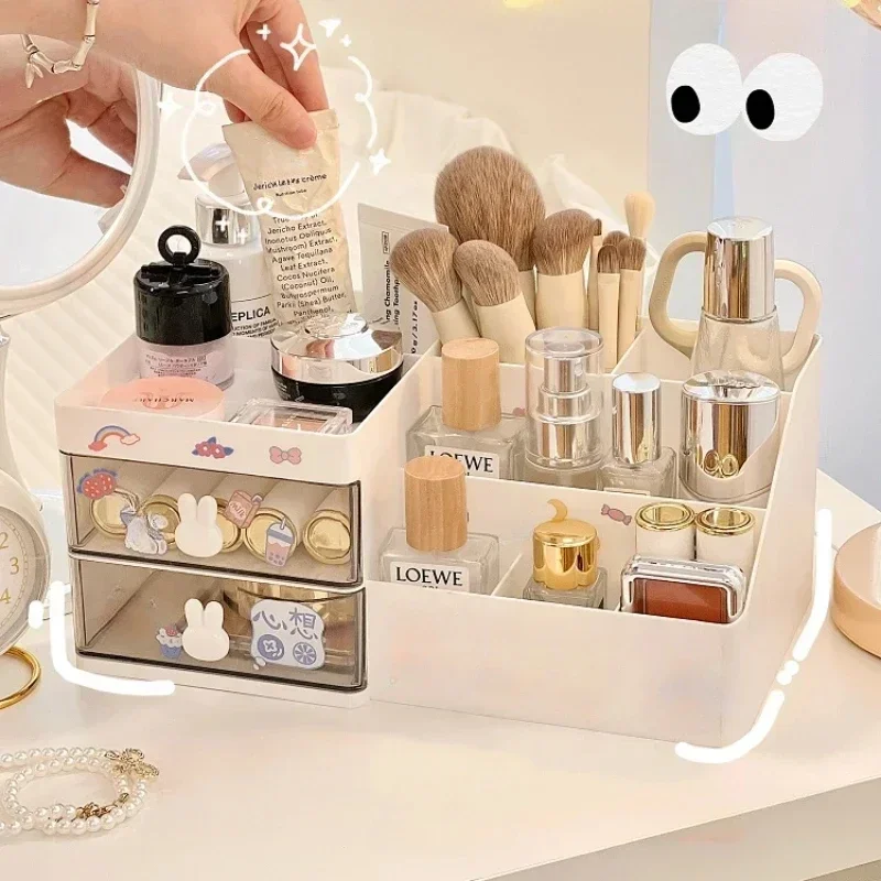 1 adet masaüstü kozmetik saklama kutusu organizatör çekmece ofis depolama rafı kırtasiye masası kalemlik tavşan çekmece organizatör