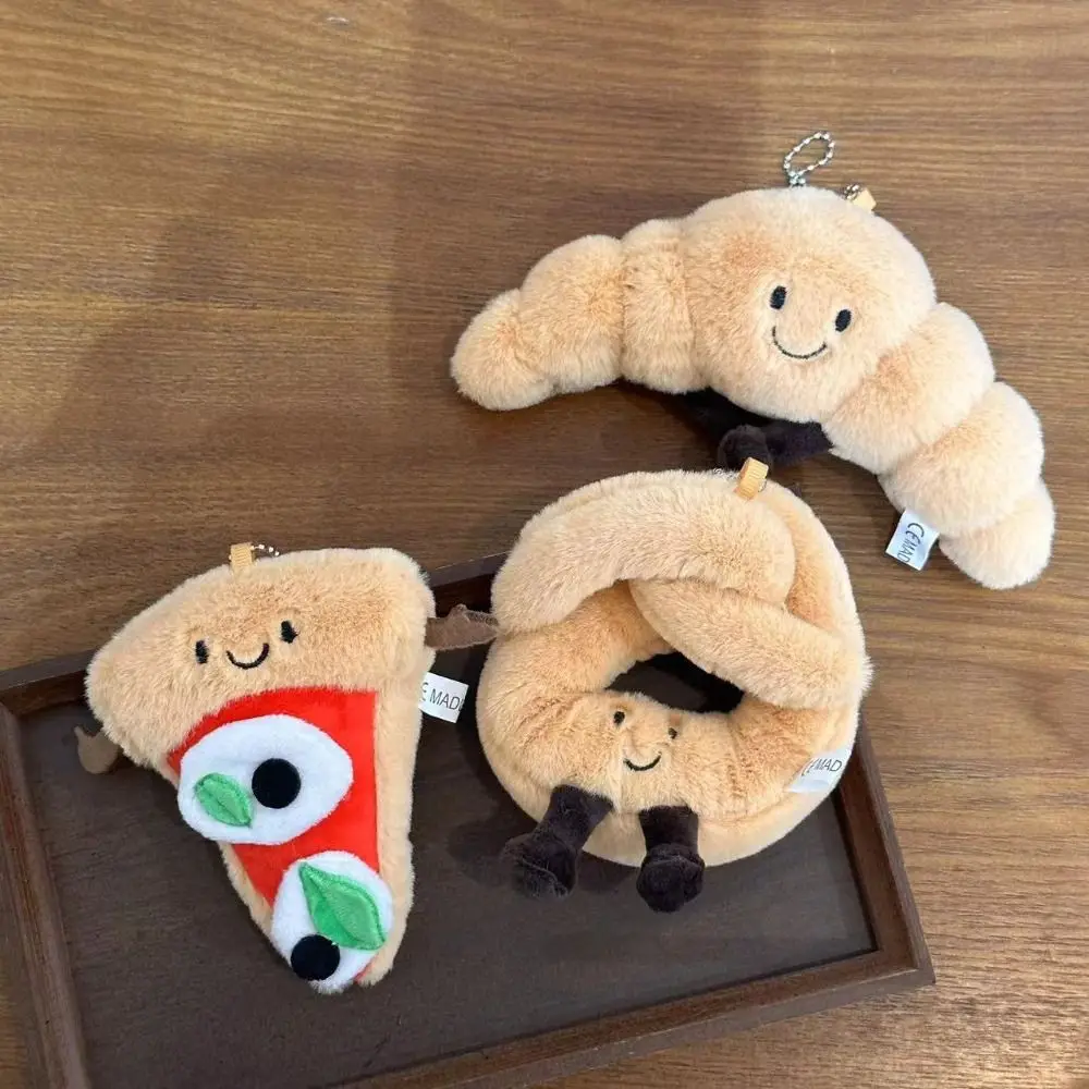 Creative Plush พิซซ่าขนมปังจี้การ์ตูนตุ๊กตาตุ๊กตา Croissant พวงกุญแจแขวนเครื่องประดับกระเป๋าเป้สะพายหลัง Key CHAIN กระเป๋าอุปกรณ์เสริม