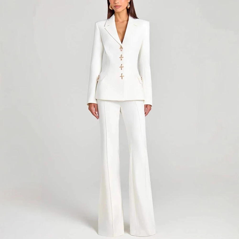 Allingentle Fashion Women's 2 Piece Set Outfits Button Suit Blazer and Wide Leg Pants Business Casual Pantsuit Customize