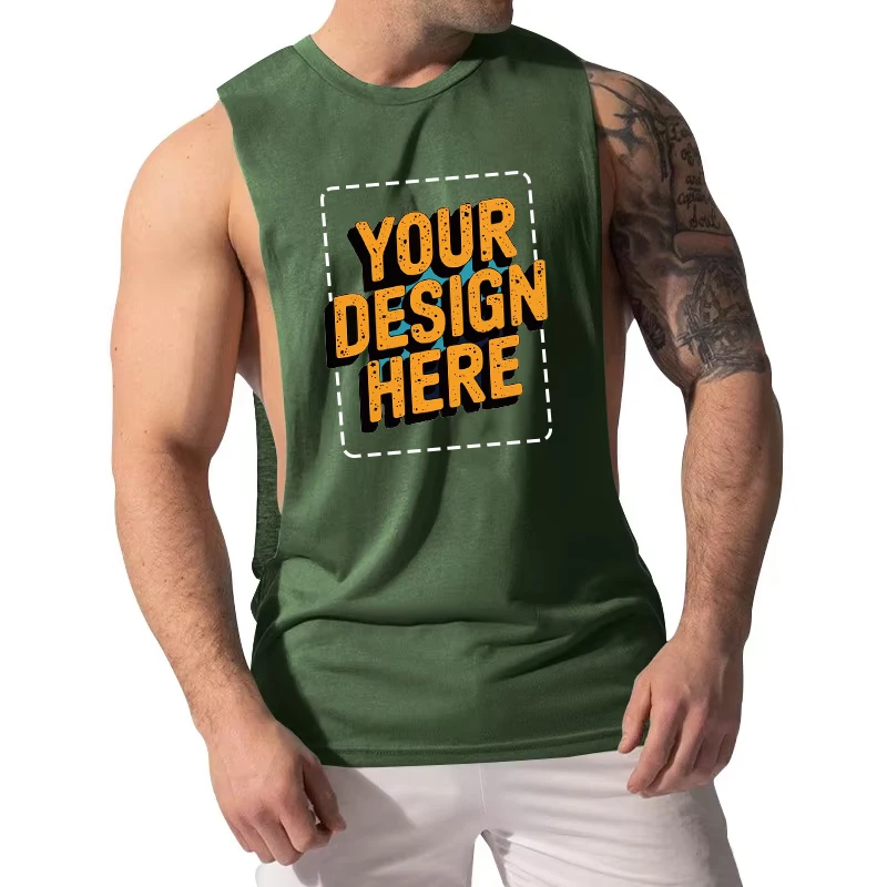 Men's Vest Round Neck Oversized Sleeveless T-shirt Gym Sports Fitness Running Training Bodybuilding Tank Top Free Custom Logo