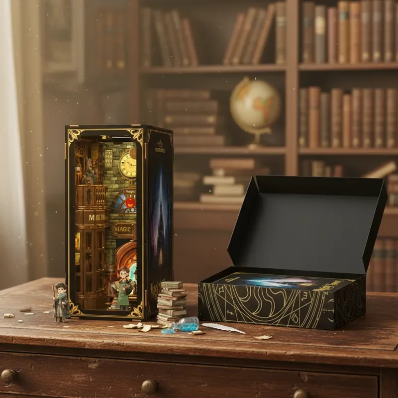 Nouveaux blocs de construction en bois 3D, ville magique, scène de rue, ensemble de blocs de construction, briques d'assemblage de bureau à monter soi-même, cadeaux d'anniversaire et de noël