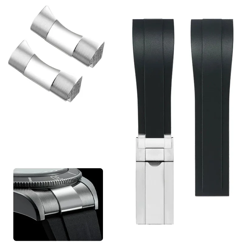 20mm 21mm 22mm Soft Rubber Strap for Tudor 39mm 1958 BB58 Black Bay Panda Pro Black Shield Watchband Steel End Linker Bracelet