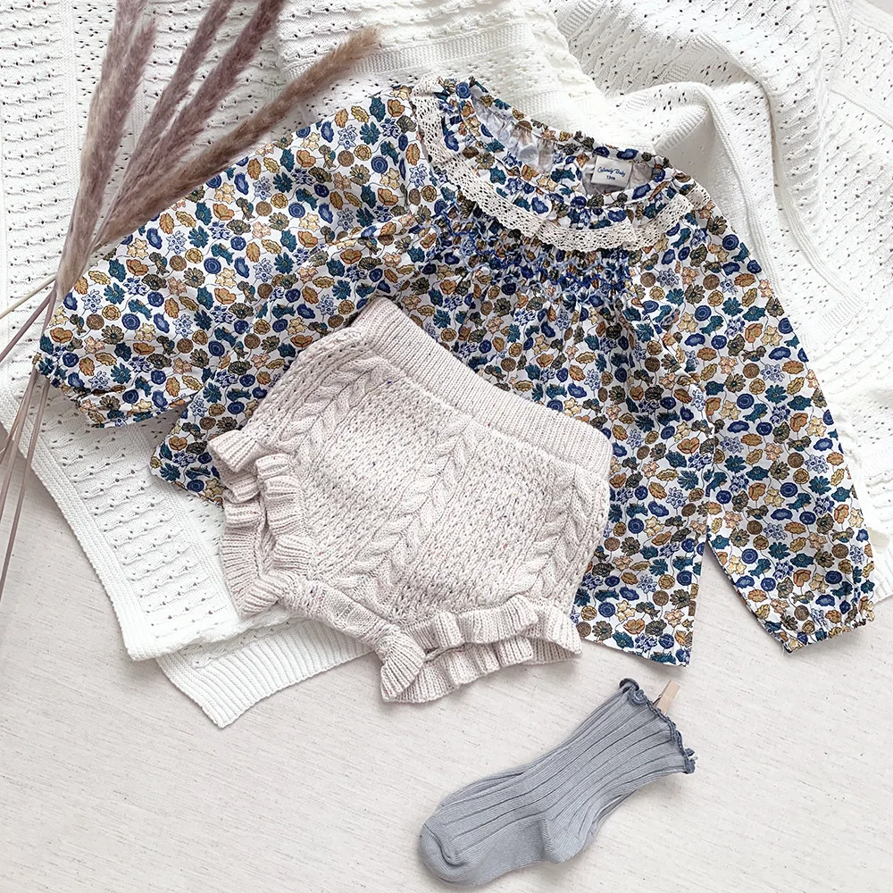 Pantaloncini spruzzati per bebè in maglia di cotone Chunky Vintage Natural Style Toddler Bebe Bloomers arruffati