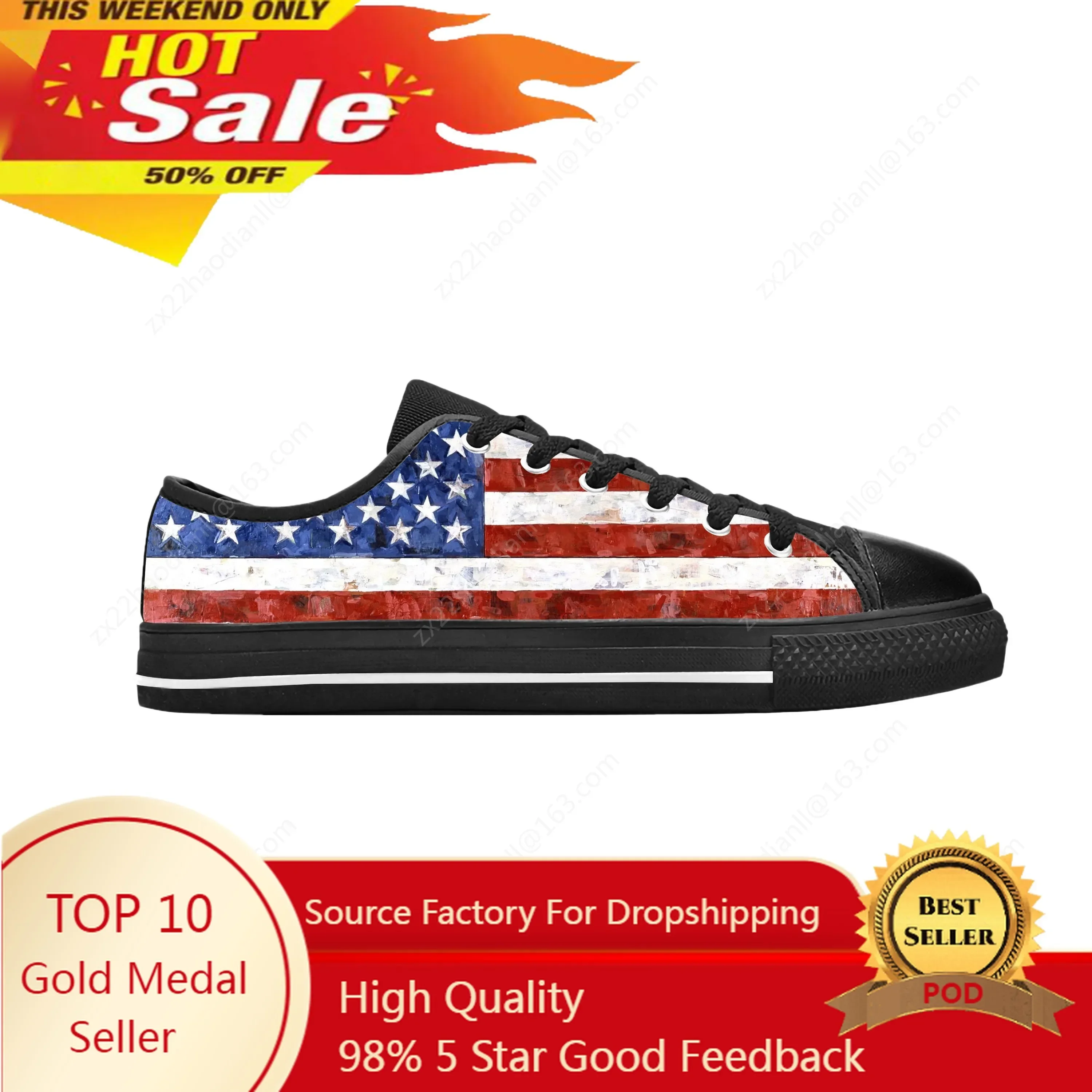 US USA American America Flag United States Fashion Casual Cloth Shoes Low Top Comfortable Breathable 3D Print Men Women Sneakers