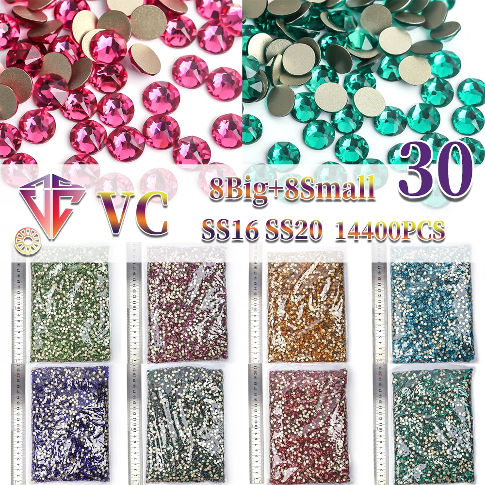 VC 8Big+8Small 14400Pcs Bulk Bag Colorful Top Quality Nail Art Rhinestone Decorations Glitter Diamond  Non Hotfix Rhinestones